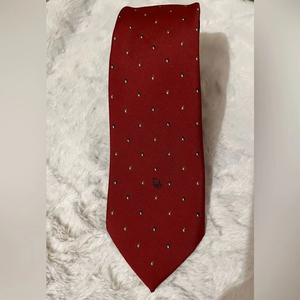 Christian Dior Monsieur Vintage Burgundy Designer Silk Blend Necktie